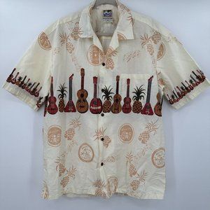 Vintage Hawaiian Togs Button Front Short Sleeve Shirt Size XL Guitars Pineapples